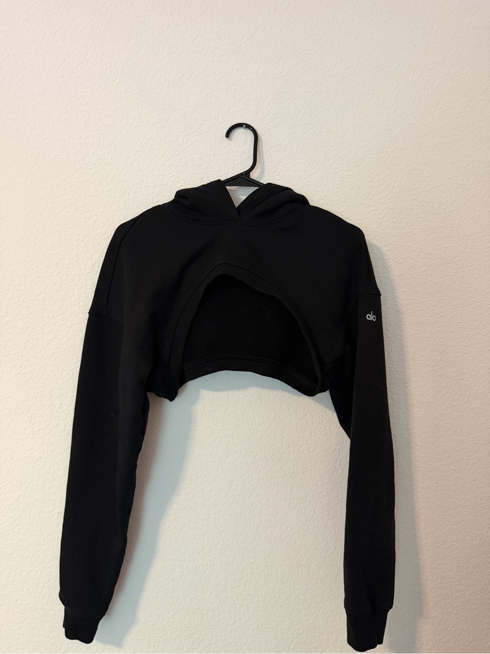ALO Yoga Black Cropped Hoodie with Cutout Back